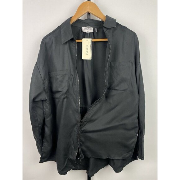 LNA Pirate Black Radar Zip Up Long Sleeve Collared‎ Shirt Size S Broken Zipper - Picture 3 of 10